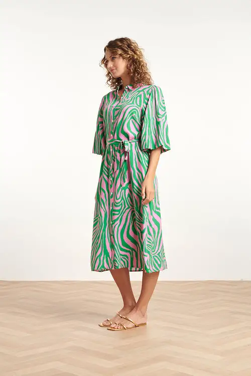 Smashed Lemon Pink and Green Zebra Print Midi Shirt Dress