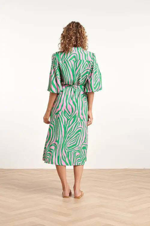 Smashed Lemon Pink and Green Zebra Print Midi Shirt Dress