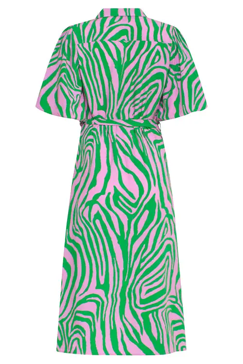 Smashed Lemon Pink and Green Zebra Print Midi Shirt Dress