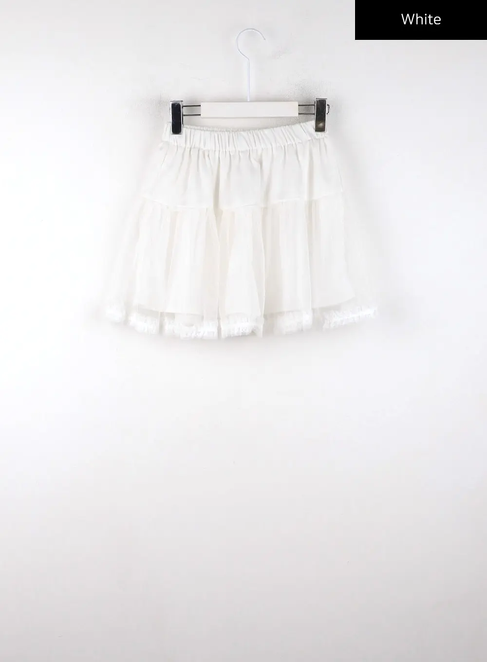 Solid Mid Waist Banded Lace Trim Ruffle Mini Skirt CD328