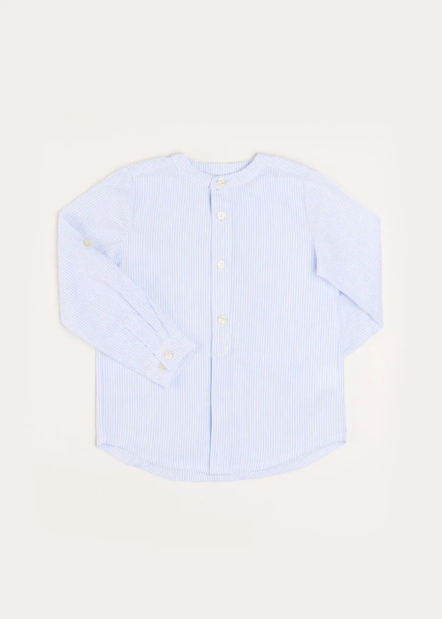 Striped Mao Collar Long Sleeve Shirt in Blue (4-10yrs)