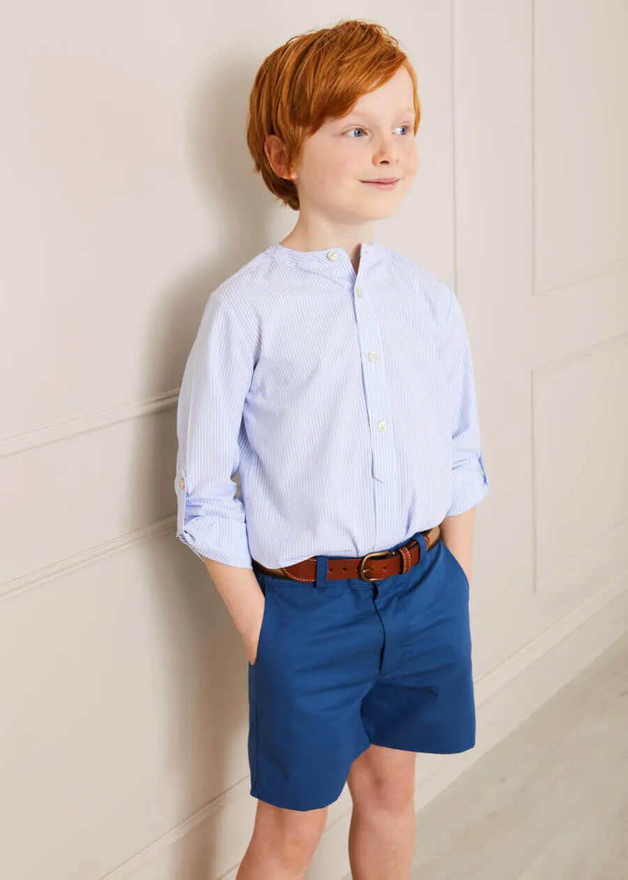 Striped Mao Collar Long Sleeve Shirt in Blue (4-10yrs)