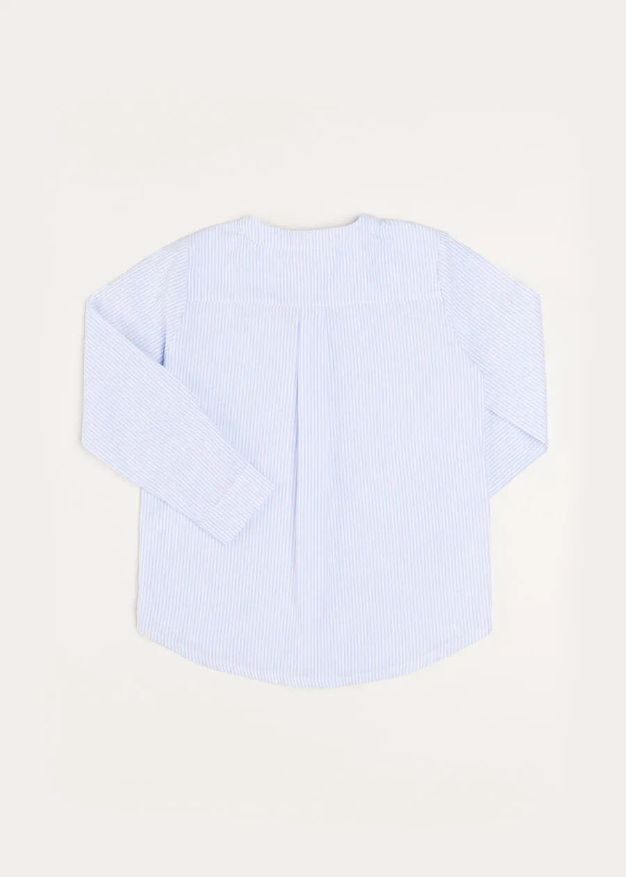 Striped Mao Collar Long Sleeve Shirt in Blue (4-10yrs)