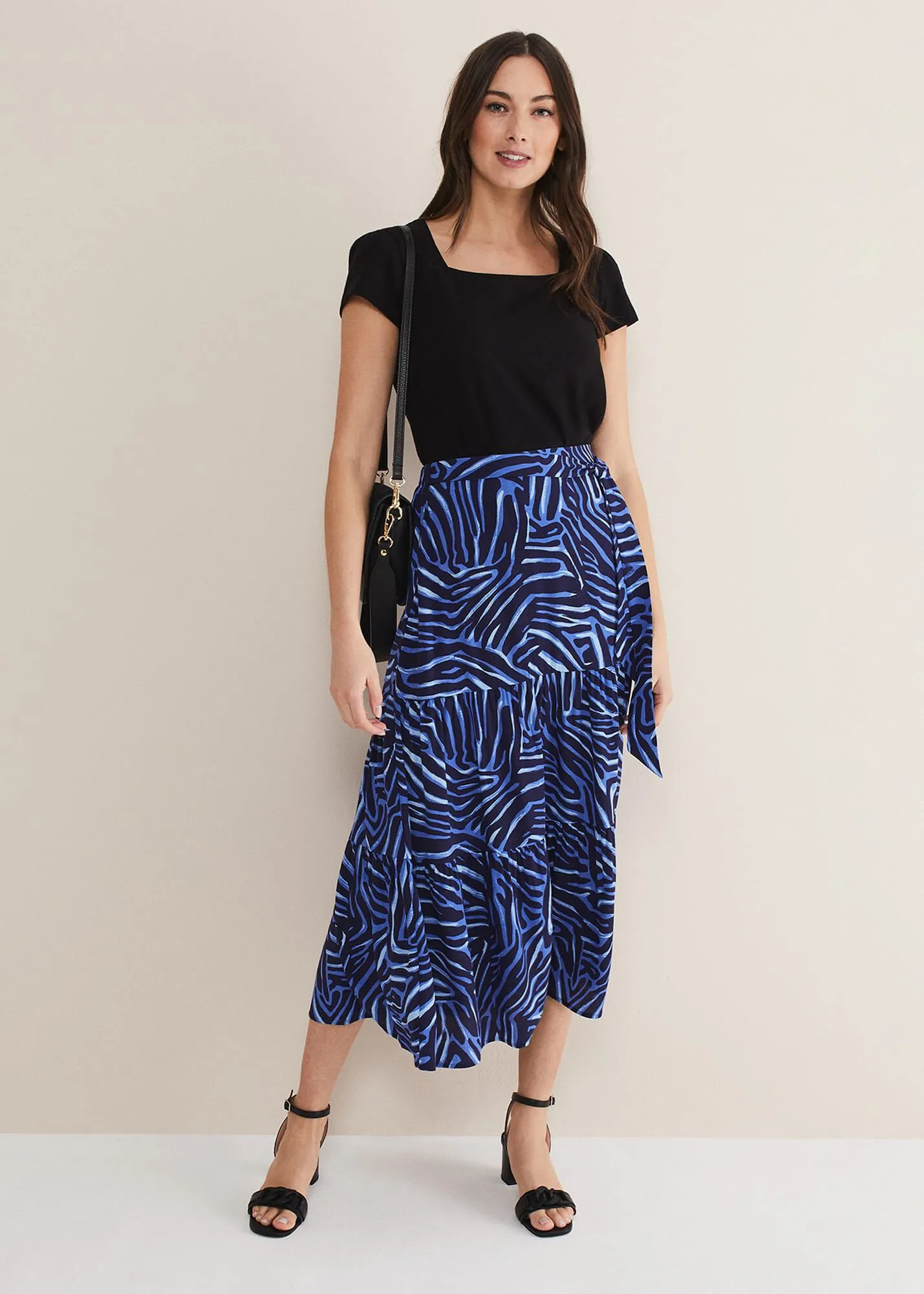 Tana Zebra Print Tiered Midi Skirt