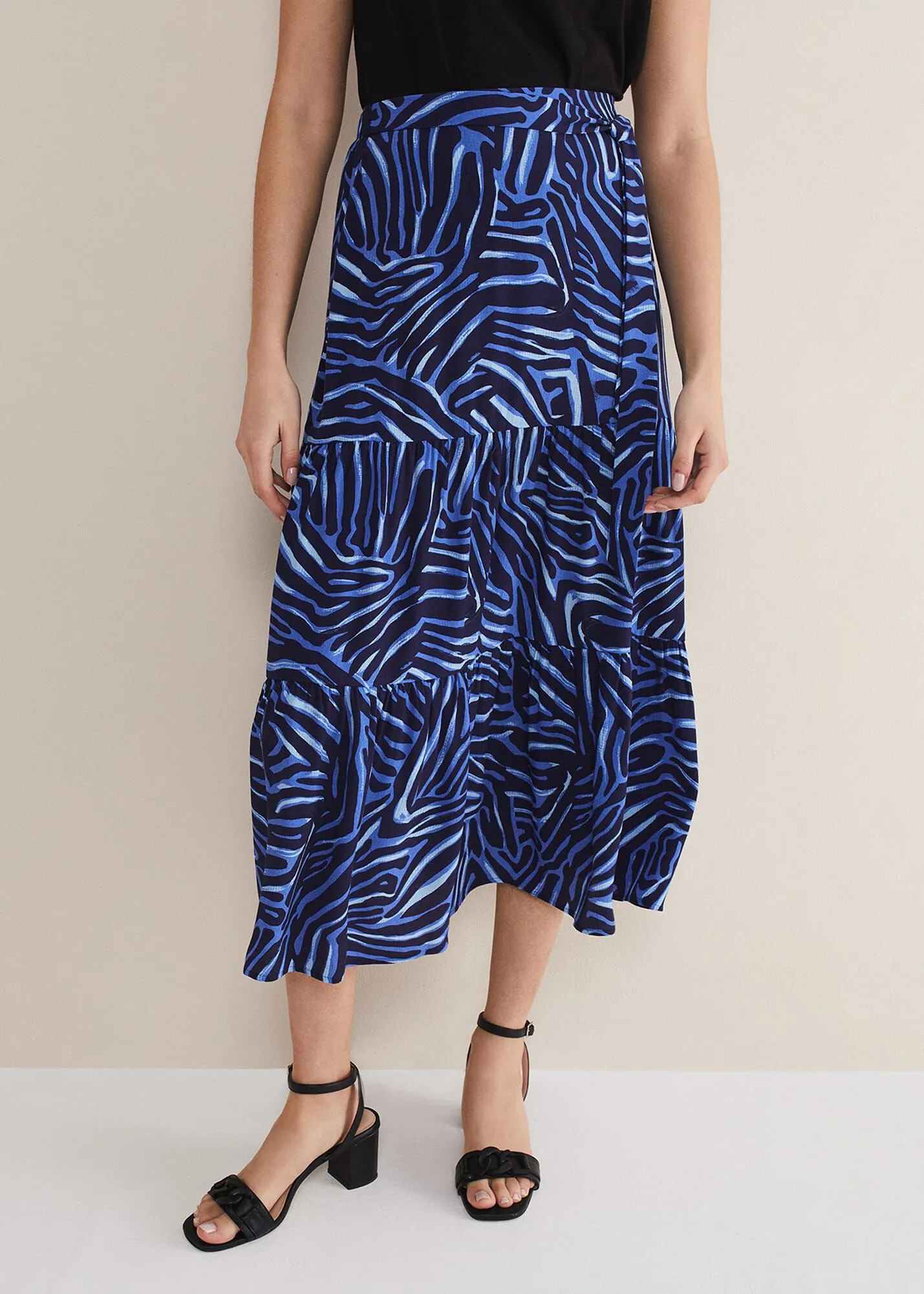 Tana Zebra Print Tiered Midi Skirt