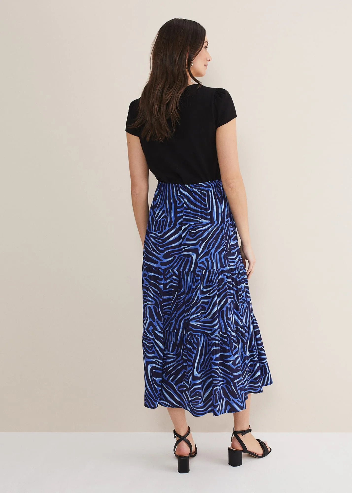 Tana Zebra Print Tiered Midi Skirt