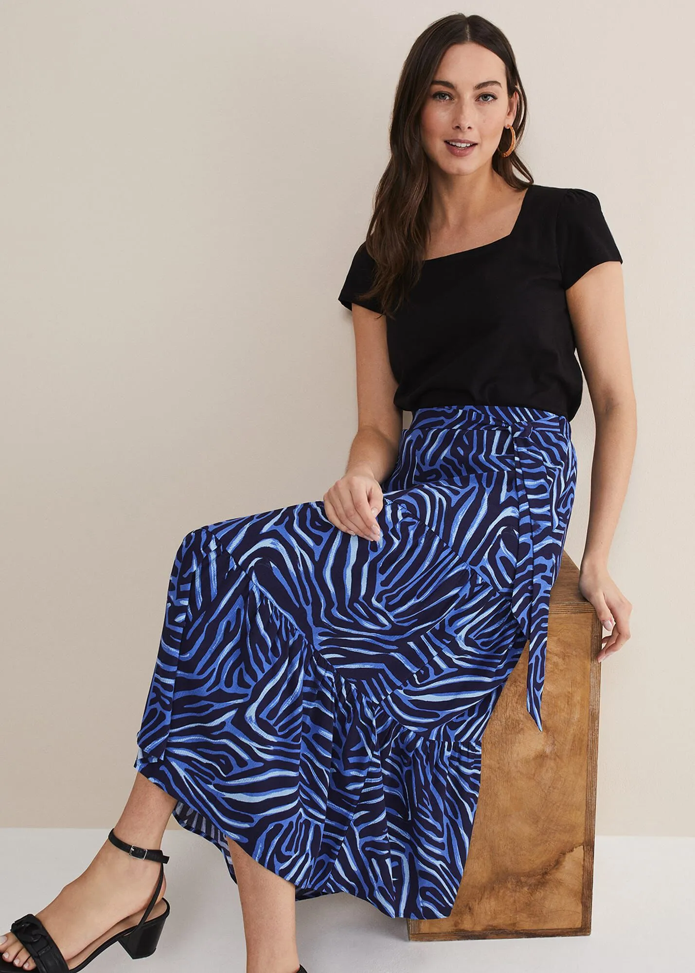 Tana Zebra Print Tiered Midi Skirt