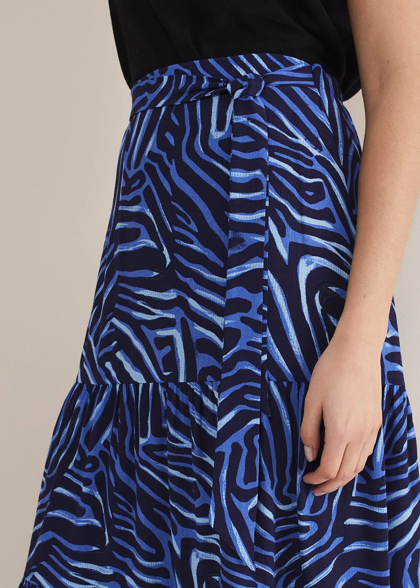 Tana Zebra Print Tiered Midi Skirt