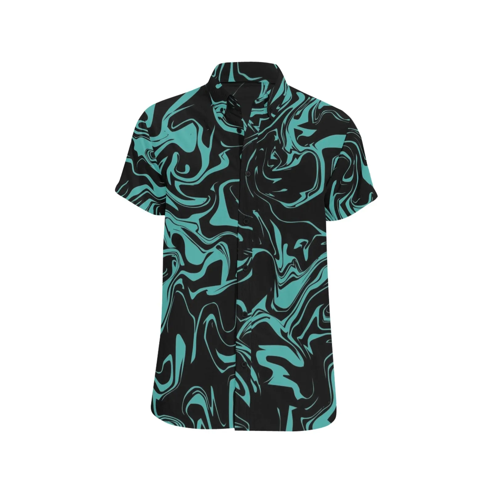 Teal and Black Oil Spill Short Sleeve Button Up Shirt