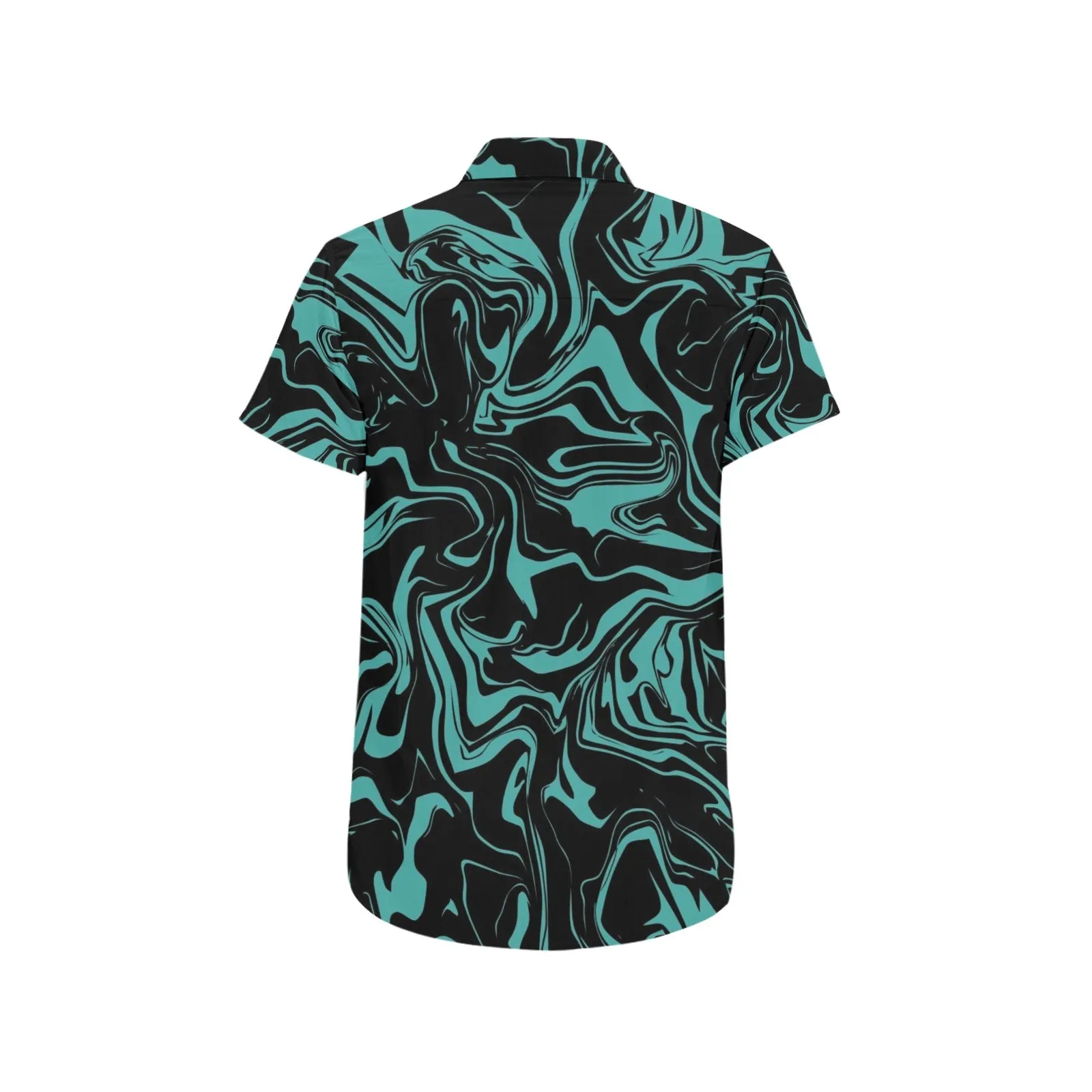 Teal and Black Oil Spill Short Sleeve Button Up Shirt