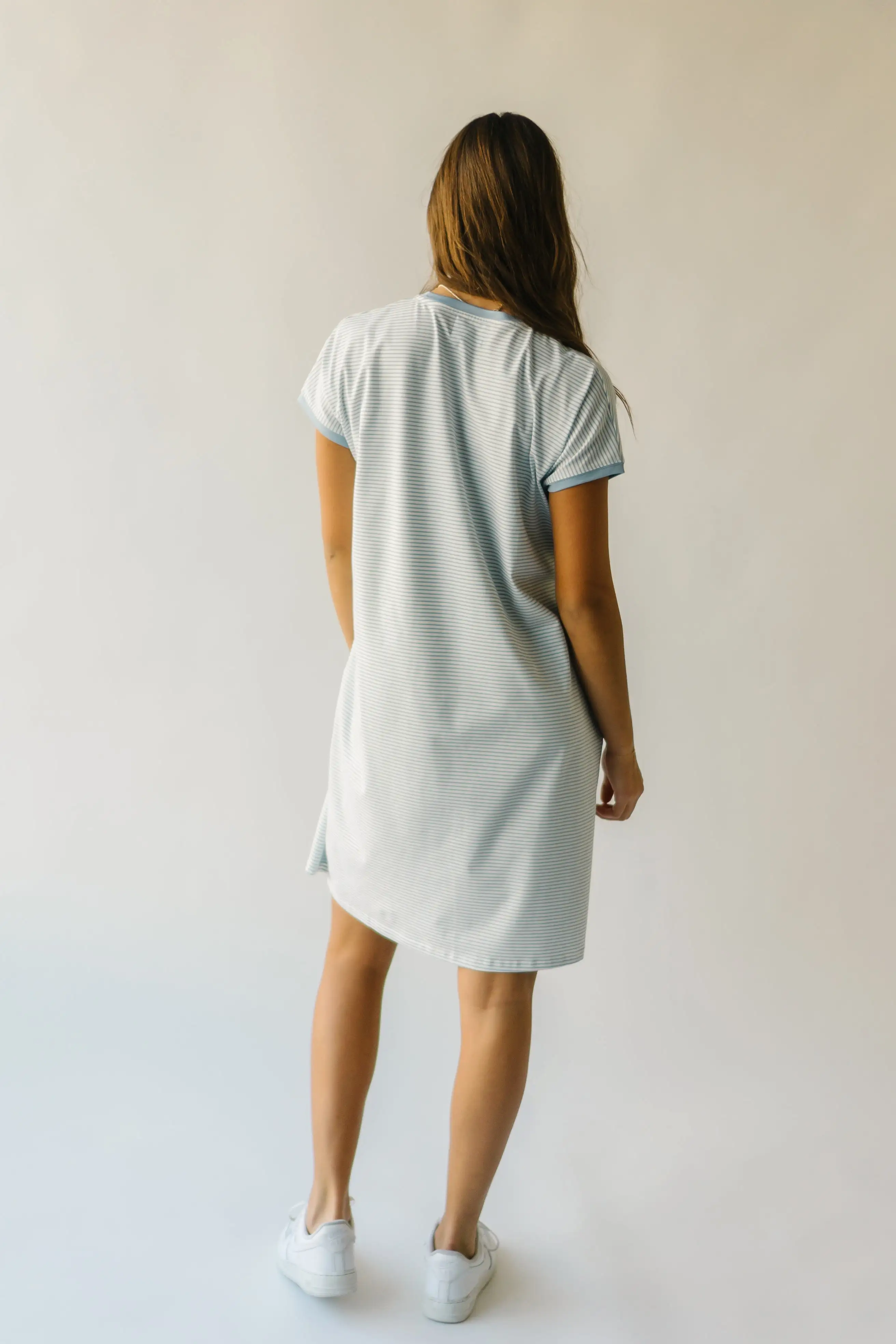 The Brinkerhoff Striped T-Shirt Dress in Ivory + Blue