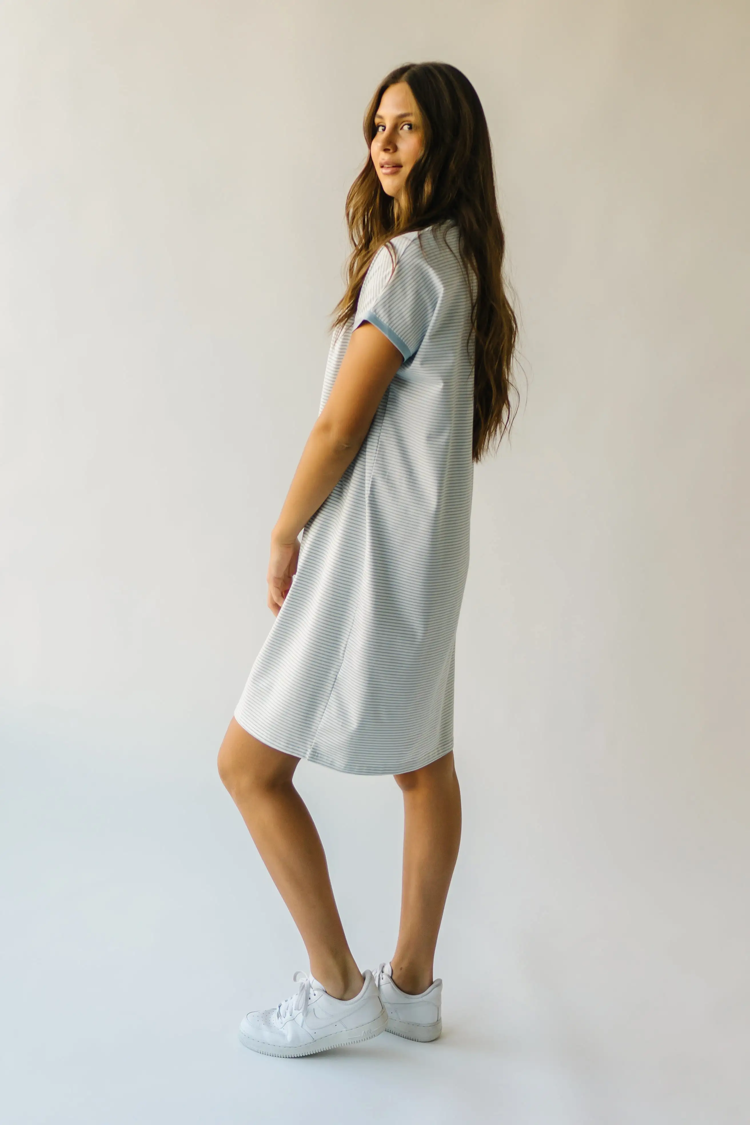 The Brinkerhoff Striped T-Shirt Dress in Ivory + Blue