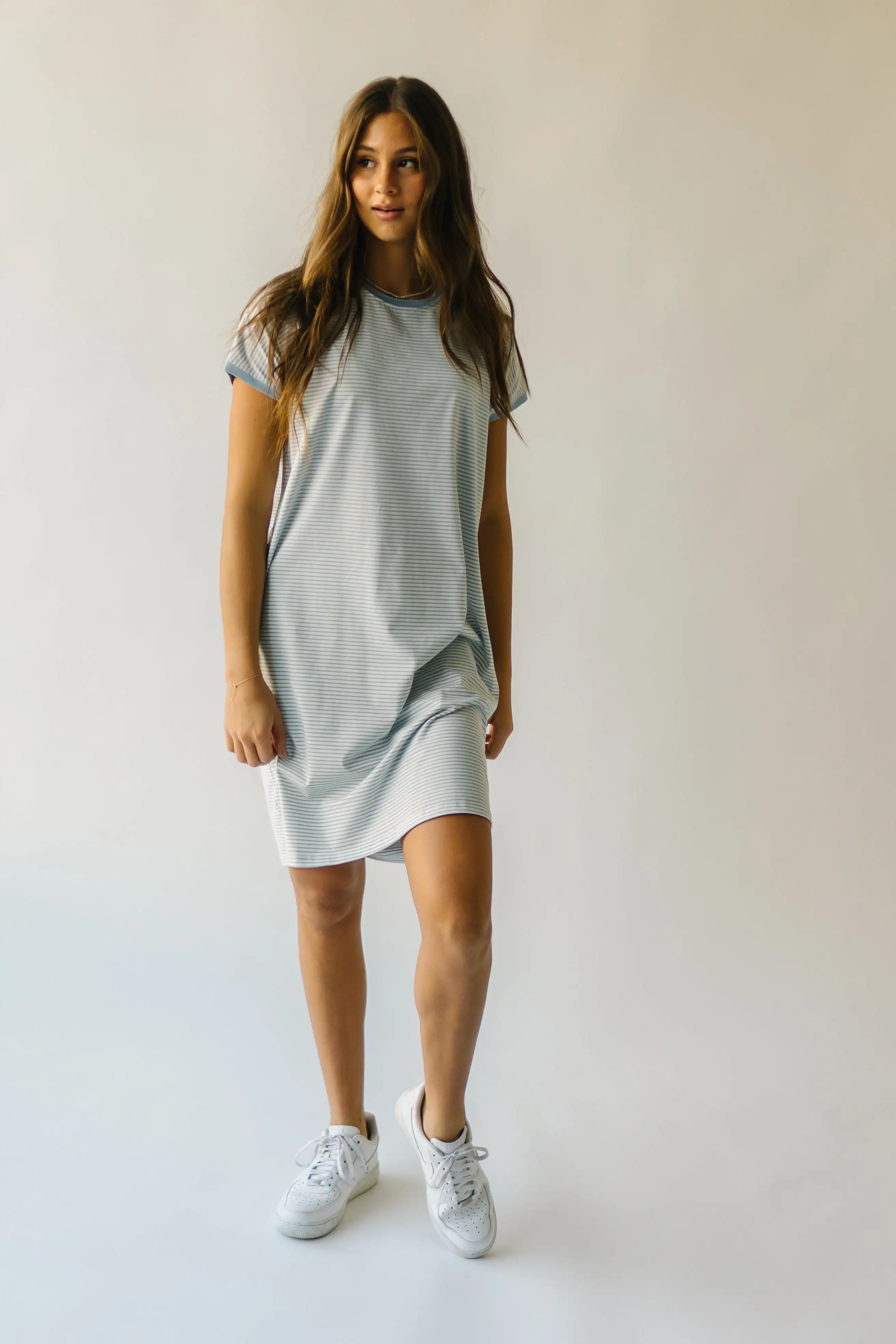 The Brinkerhoff Striped T-Shirt Dress in Ivory + Blue