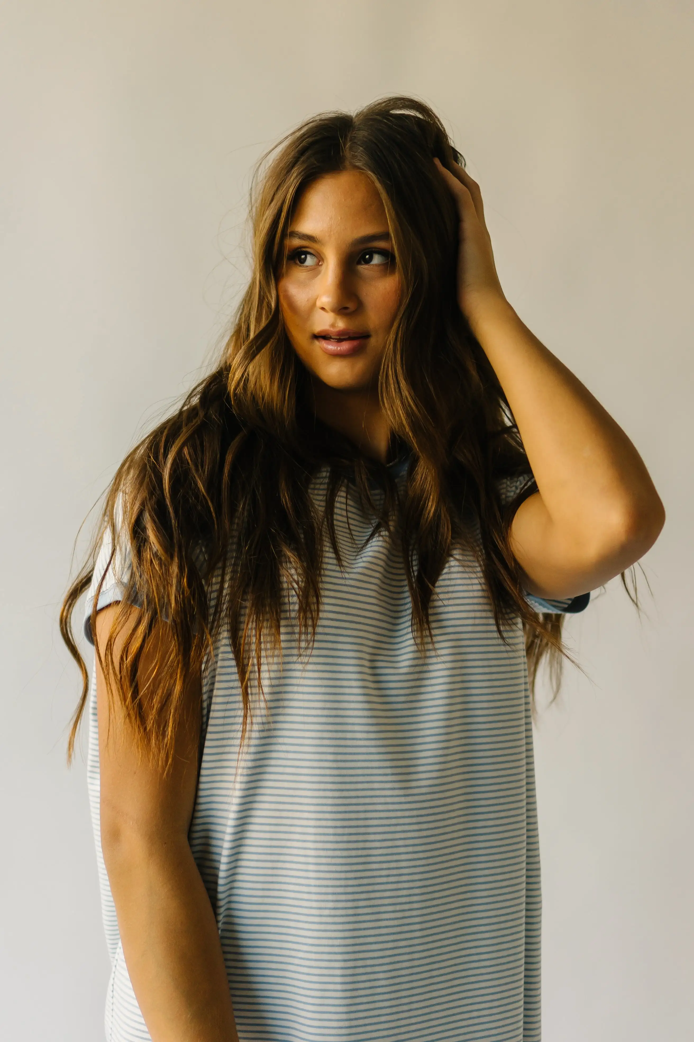 The Brinkerhoff Striped T-Shirt Dress in Ivory + Blue