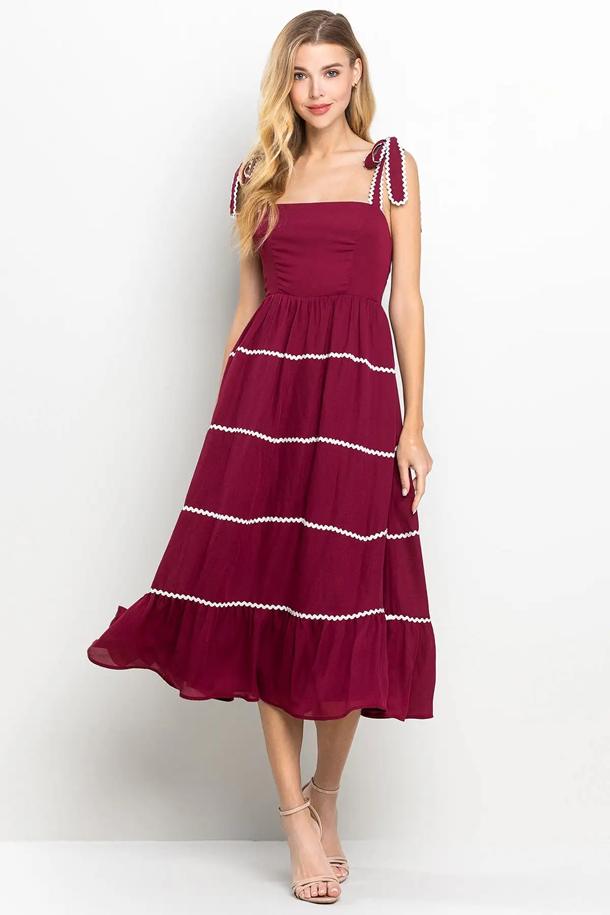 TIERED MIDI DRESS- CRIMSON