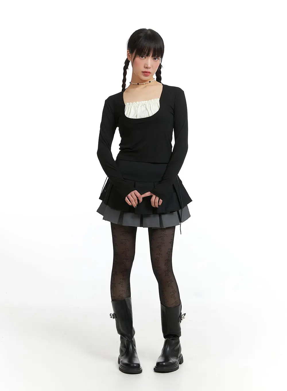 Two-Layered Pleated Mini Skirt IJ411