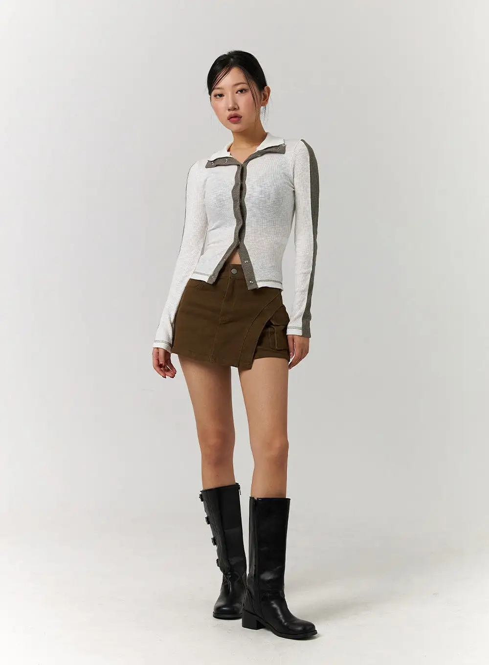 Unbalanced Solid High Waist Button Cargo Mini Skirt CD329