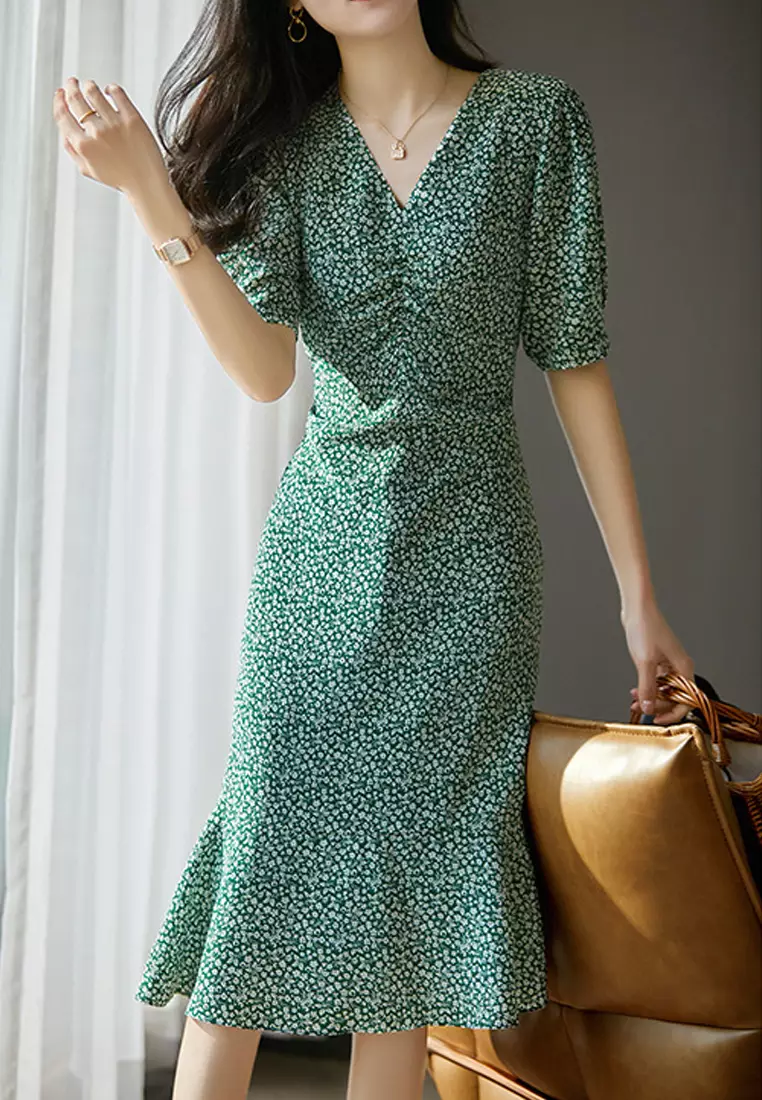 V-neck Floral Dress XHG-169