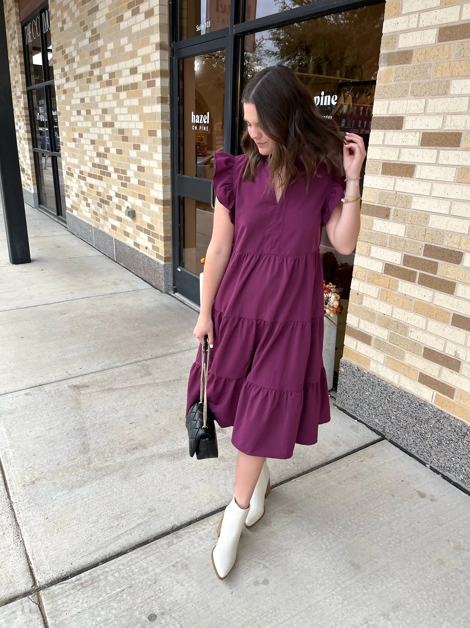 V-Neck Ruffle Sleeve Tiered Midi Dress