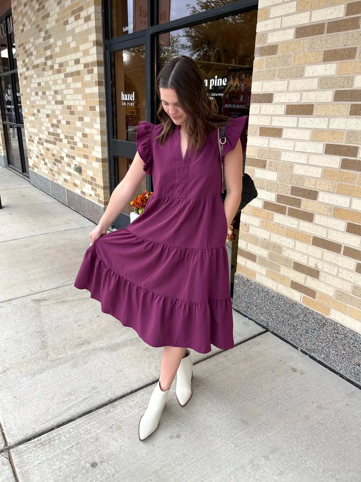 V-Neck Ruffle Sleeve Tiered Midi Dress