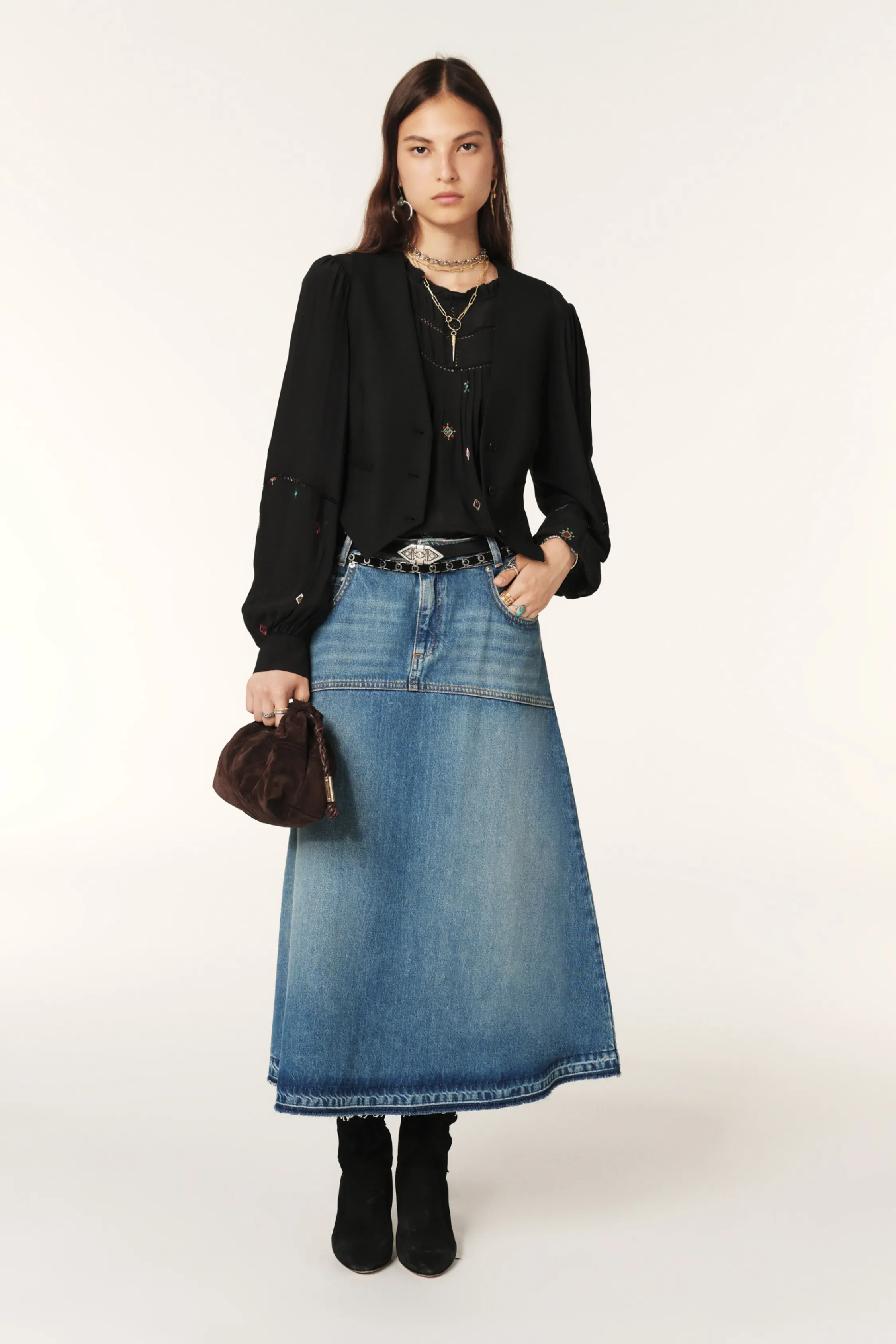 VALENTIA denim midi skirt