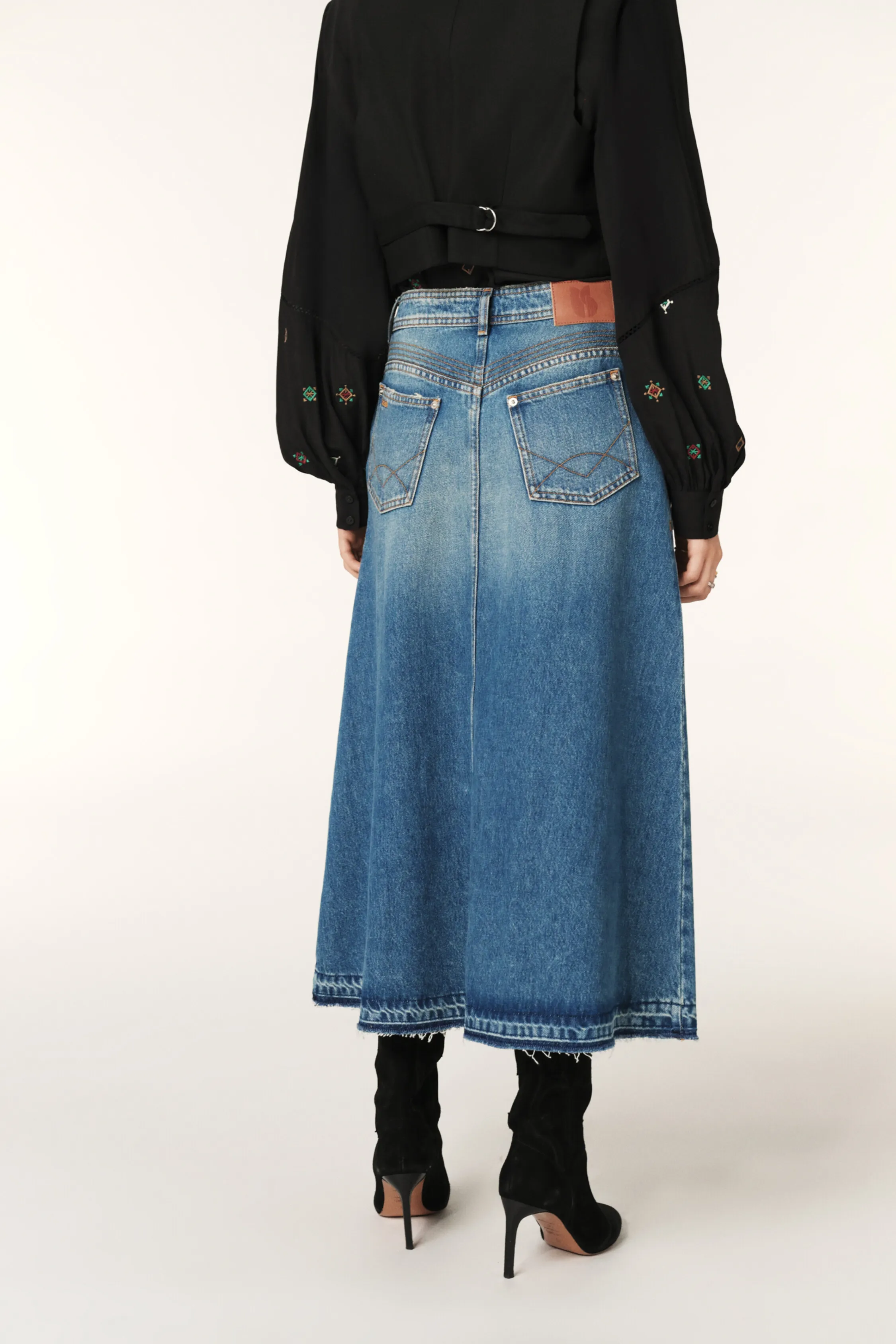 VALENTIA denim midi skirt