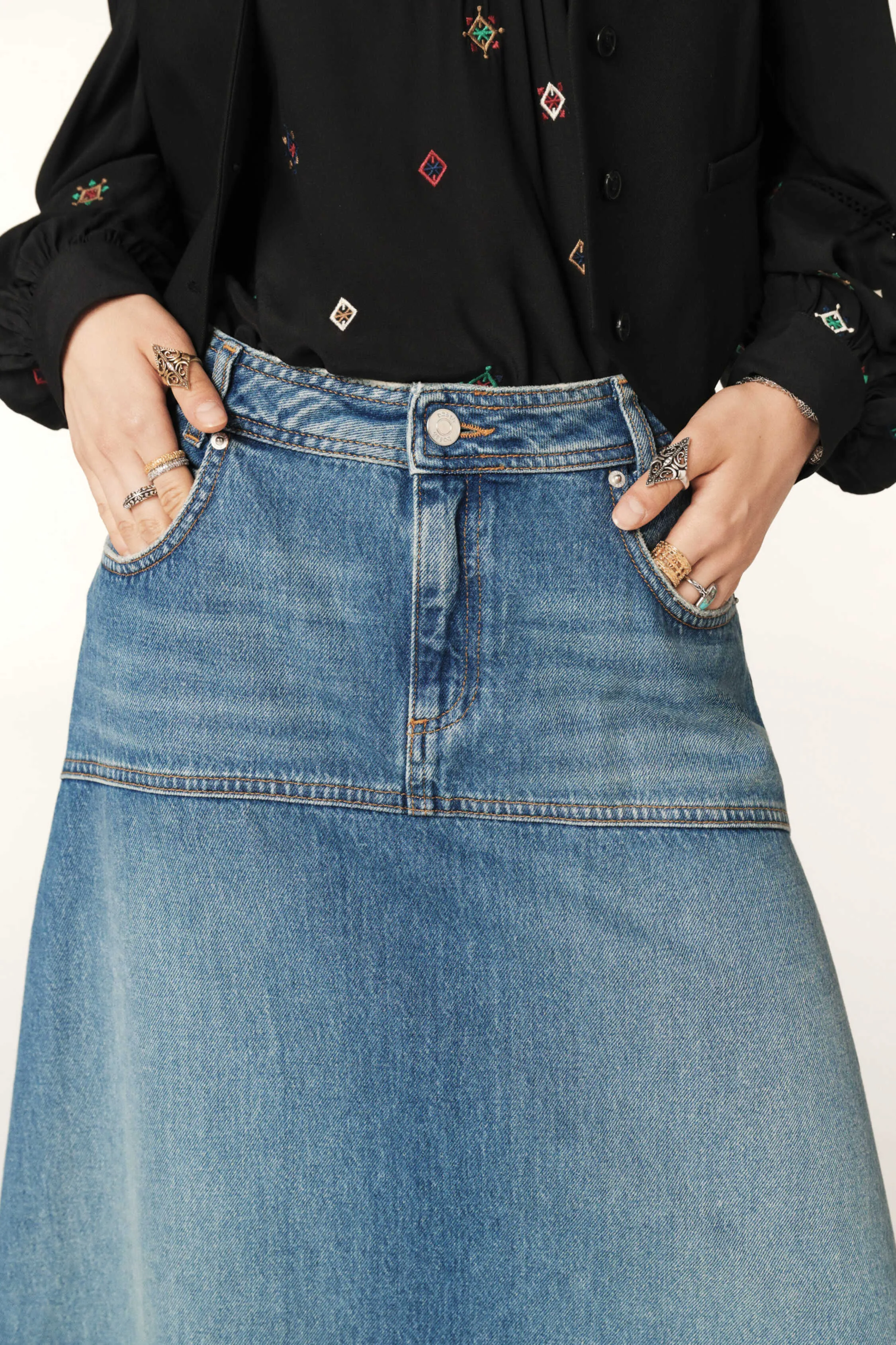 VALENTIA denim midi skirt