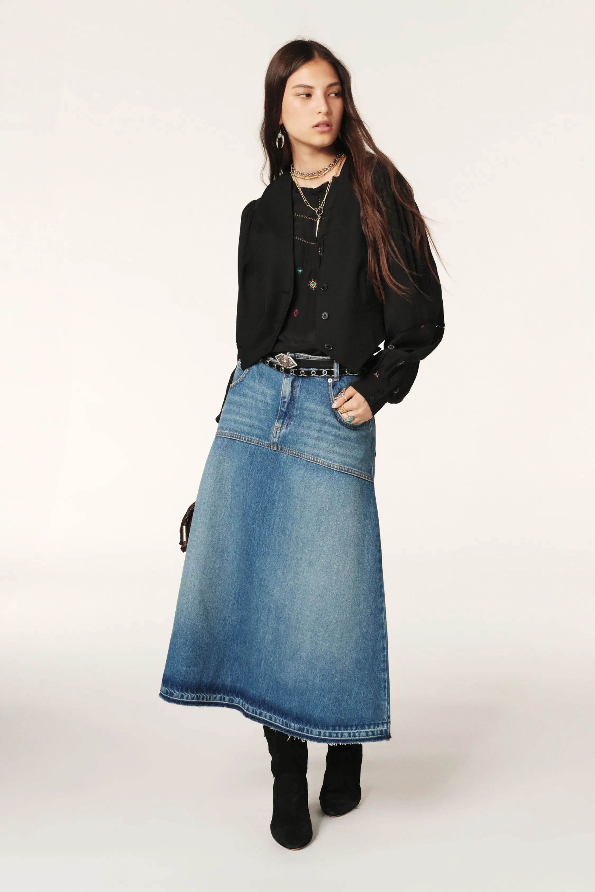 VALENTIA denim midi skirt