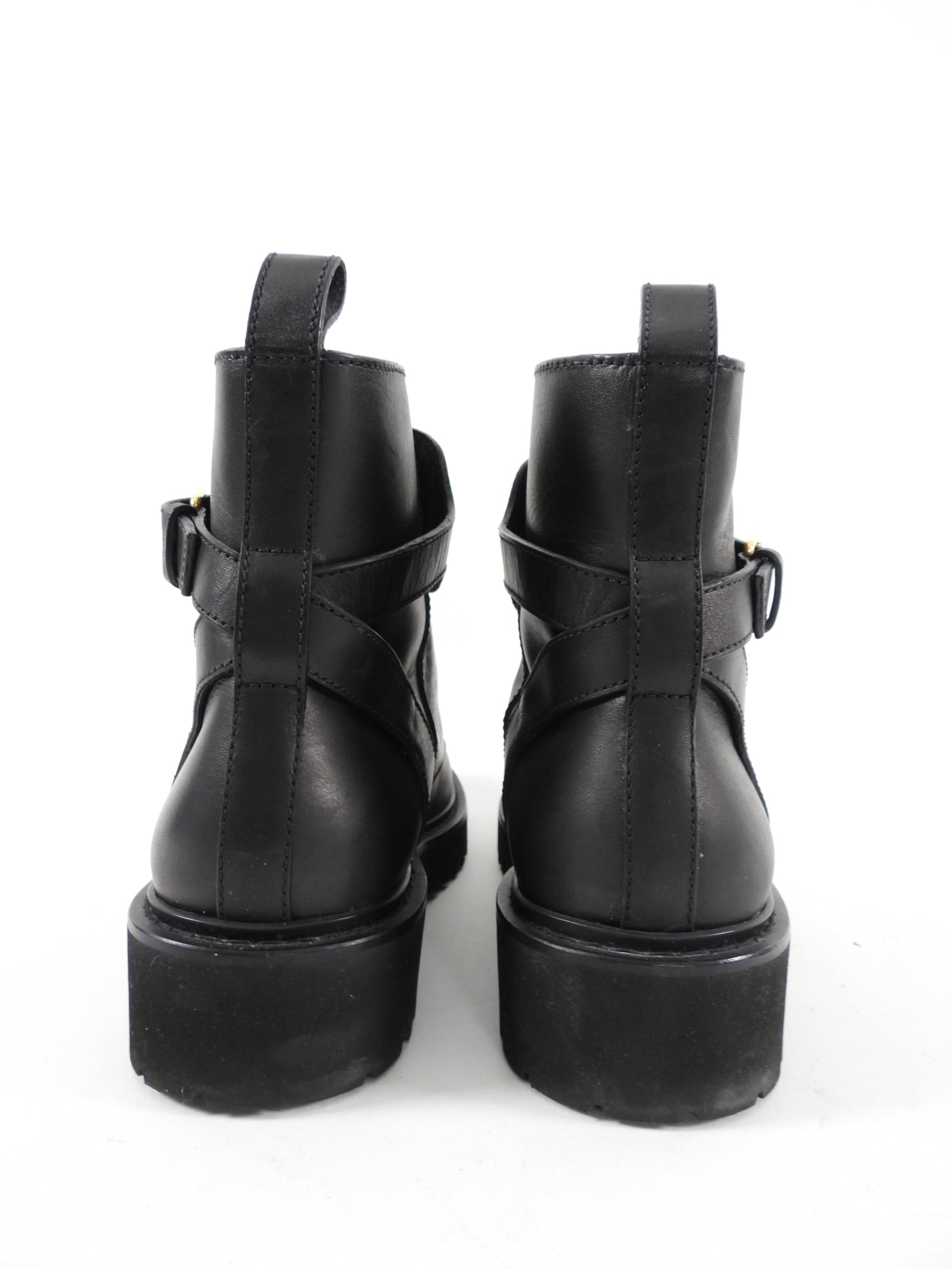 Valentino Black Leather V Logo Combat Ankle Boots - 39