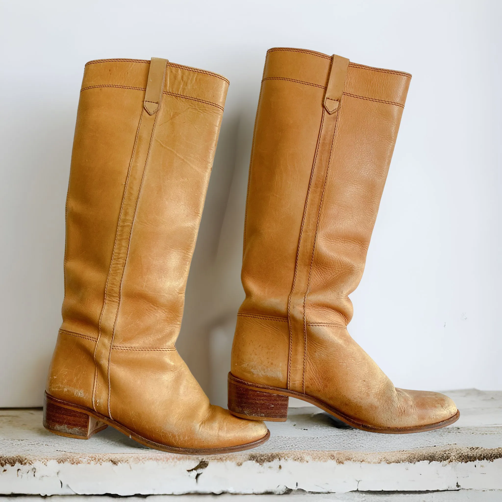 Vintage Tan Rider Leather Boots Made in Brazil