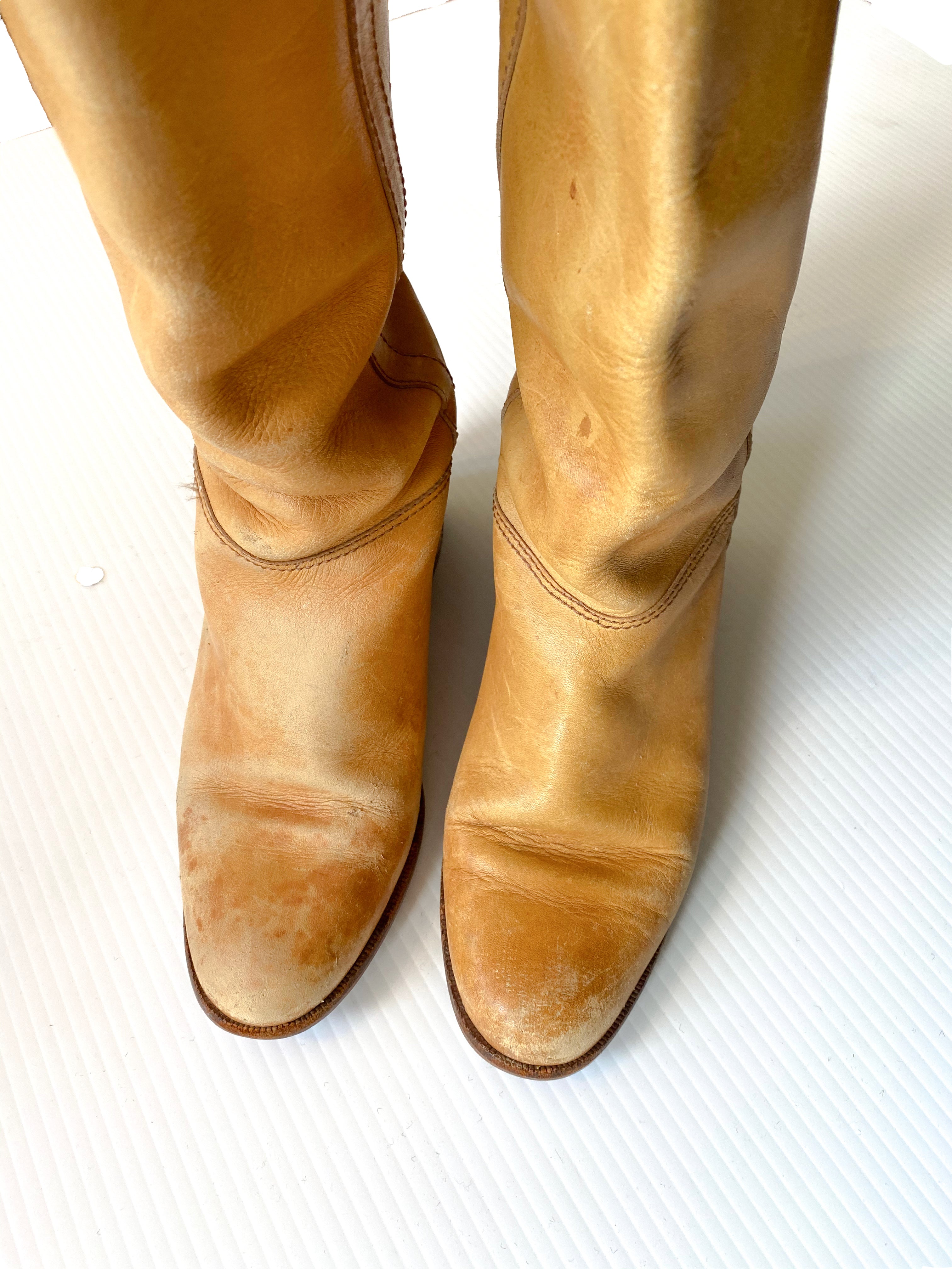 Vintage Tan Rider Leather Boots Made in Brazil