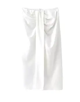 White Ruched Front Midi Skirt