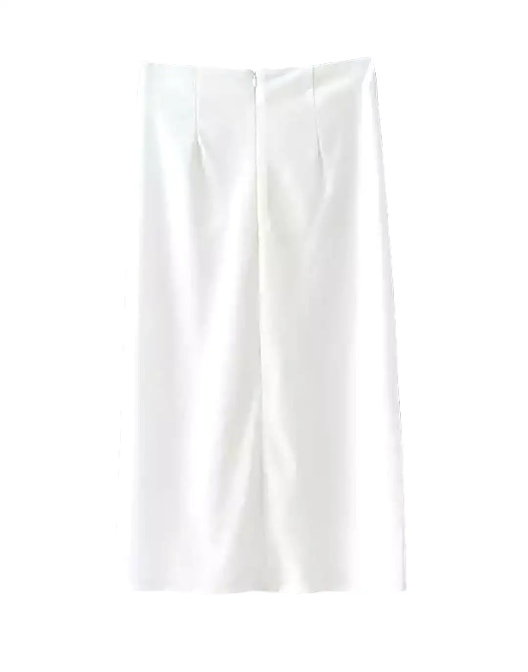 White Ruched Front Midi Skirt