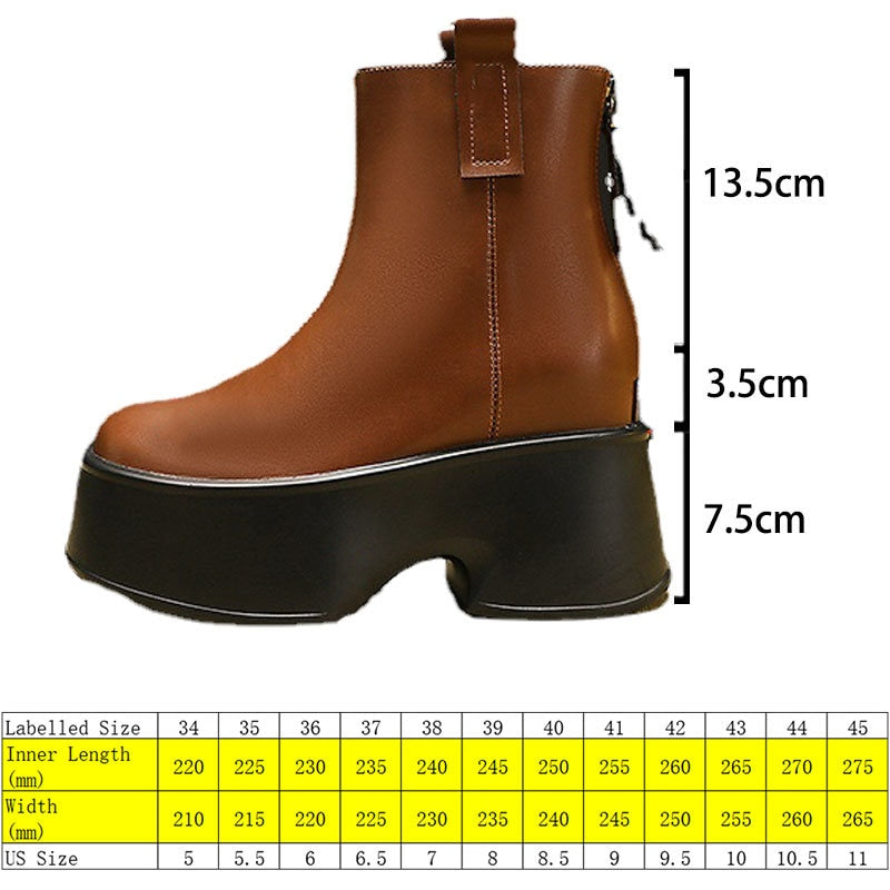 Women's 8cm Genuine Leather Round Toe Motorcycle Ankle Boots