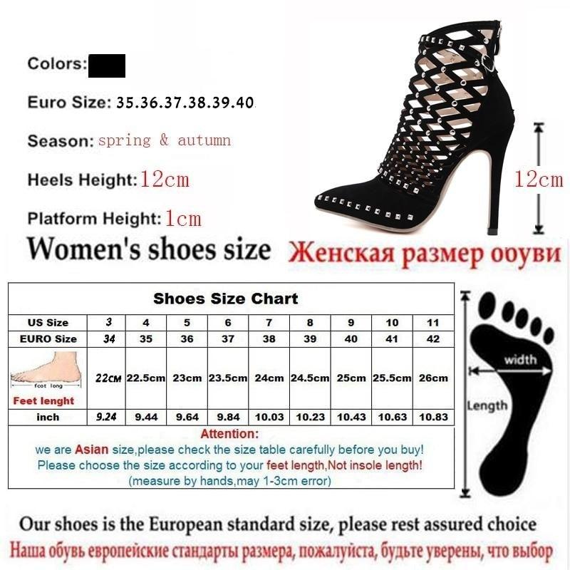 Women's Sexy Summer Studded Rivet Cut Out High Heels Ankle Boots