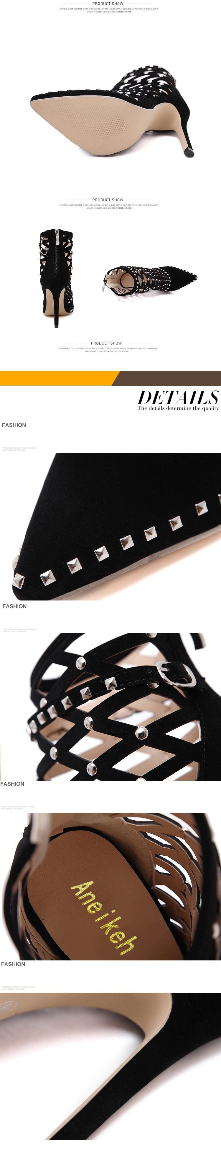 Women's Sexy Summer Studded Rivet Cut Out High Heels Ankle Boots